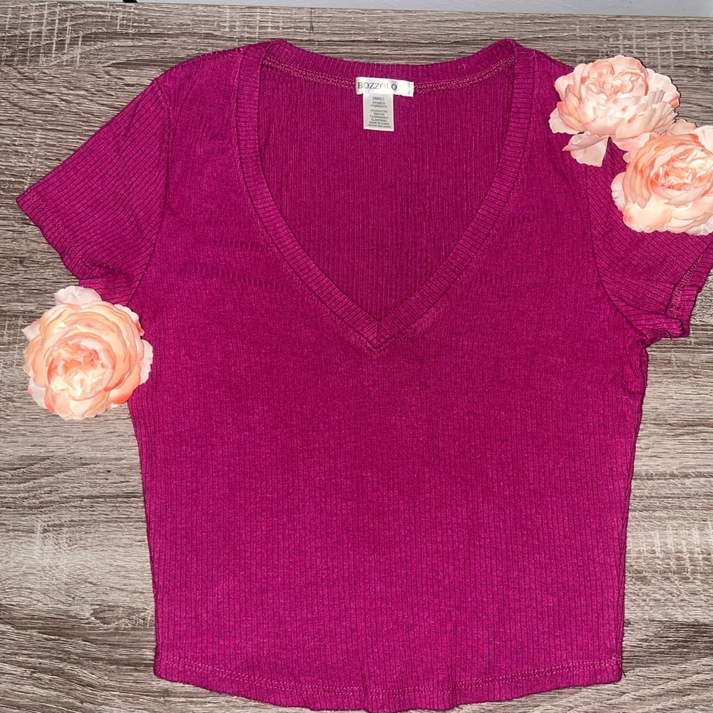 Bozzolo Fuchsia V-Neck Short Sleeve Top